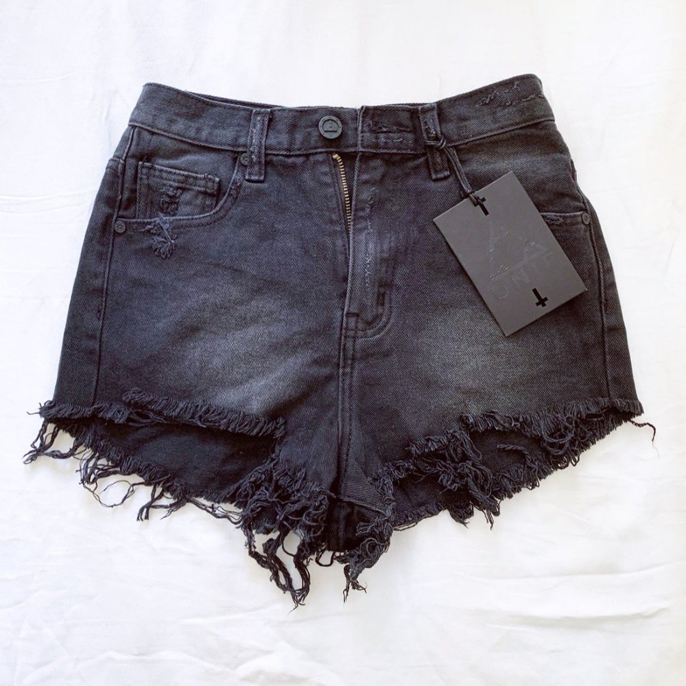 NWT - UNIF Black Ripped Denim Shorts - Picture 1 of 3